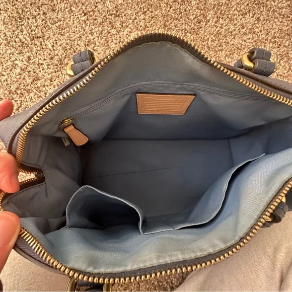 Coach Women's Peyton Leather Nancy Satchel, Navy Blue Handbag - Picture 8 of 14